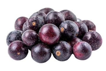 Pile of dark purple acai berries with white speckles on black background berry fruit, Isolated On Transparent Background, Png Cut Out