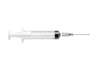 Medical syringe with blue liquid isolated on transparent background