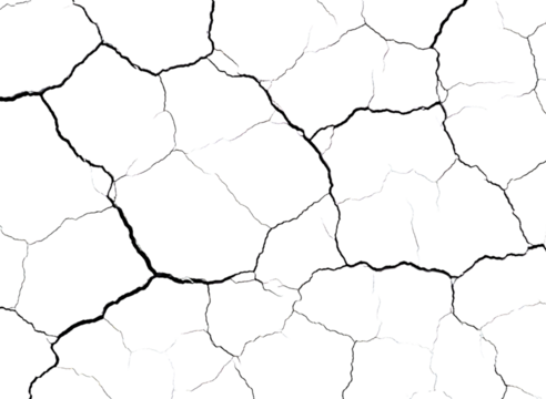 Cracked dry earth texture pattern isolated on transparent background