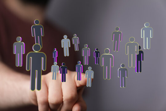 Visual metaphor representing a network of people, teamwork, social connection, digital concept and communication. Business community, connection