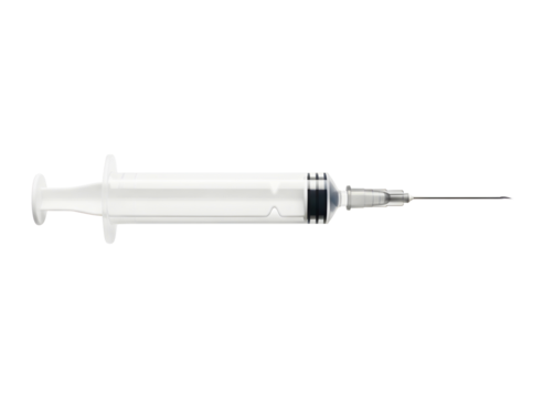 Medical syringe with blue liquid isolated on transparent background