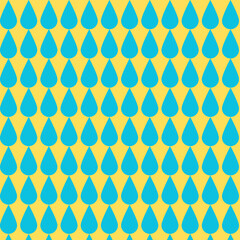 Blue Water Drop Pattern on Yellow Background Seamless Abstract Design
