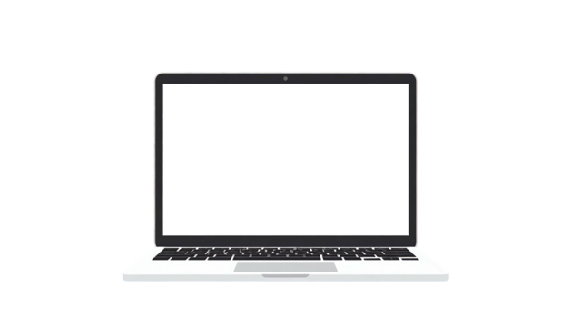 Modern laptop against black background, open with a blank white screen, displayed in a front-facing view