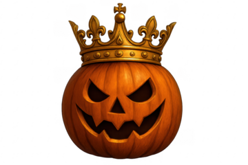 Halloween jack-o'-lantern king wearing golden crown