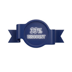 33% discount navy glossy 3d ribbon badge promotional sale offer special offer price reduction marketing advertisement graphic transparent background