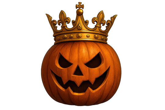 Halloween jack-o'-lantern king wearing golden crown