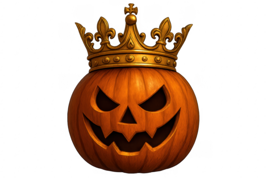 Halloween jack-o'-lantern king wearing golden crown
