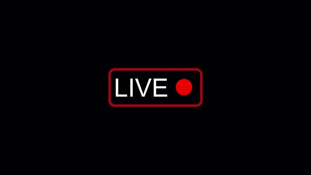 Animation of live button with transparent background, live streaming and broadcasting in 4k with alpha channel.


