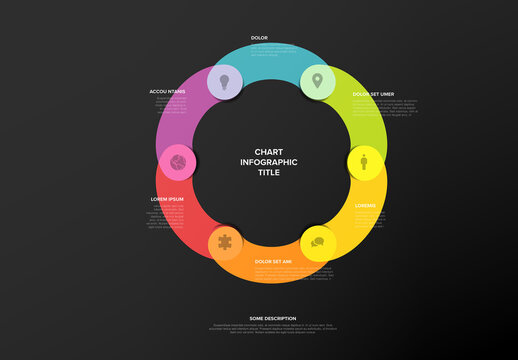 Circular Infographic Chart with Six Steps on Dark Background