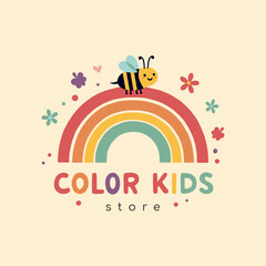 Playful Rainbow and Bee Logo for Kids Brand