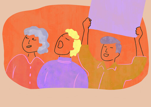 Protesters demonstrating illustration