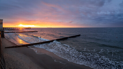 sandy beach on the embankment of Zelenogradsk