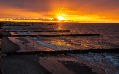 sandy beach on the embankment of Zelenogradsk