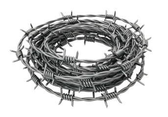Coil of Barbed Wire PNG on Transparent Background Isolated Security Fence Sharp Metal Protection Danger