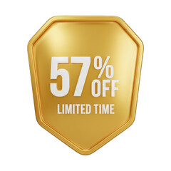 Golden 57% off limited time offer badge displaying discount promotion for sales and marketing transparent background