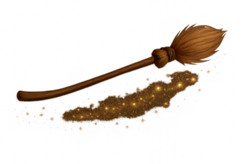 Witch broomstick with glowing magic glitter trail