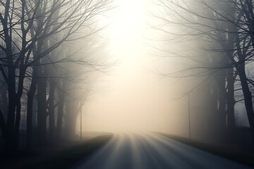 Obraz premium Generative AI Ethereal road leading into a bright foggy dawn.