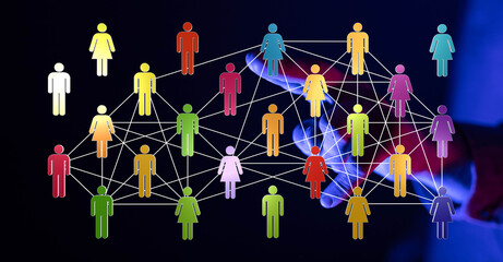 Abstract design of connected people showing social and business network concepts. Human network connections and digital technology.