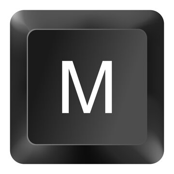 Keyboard key M button displaying the letter M in black keycap style, perfect for computer, typing, and digital design themes, isolated on white background, high-resolution detailed image.