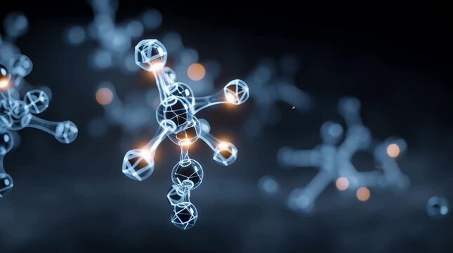 Stunning biotech visualization art digital molecule models floating in a virtual space