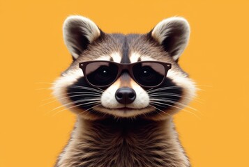 raccoon wearing sunglass with yellow background