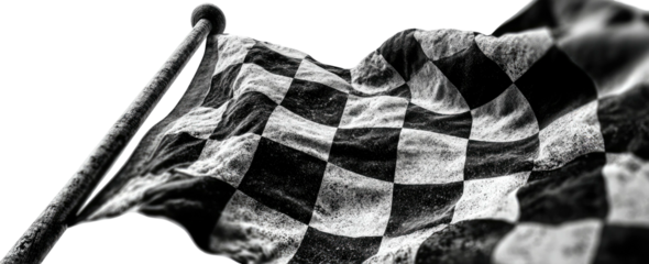 Waving checkered flag; black and white, slightly blurred