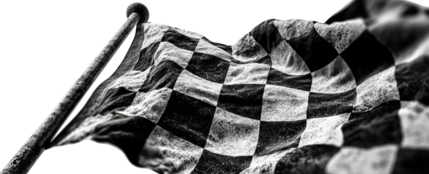 Waving checkered flag; black and white, slightly blurred