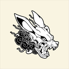 japanese devil fox design vector