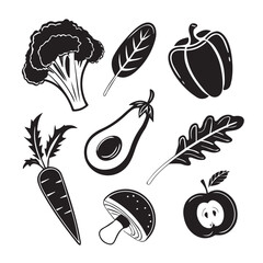 Vegetable doodle icons isolated on white background for healthy food