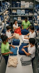Boxing day volunteer event organizing clothes for charity donation in a community center