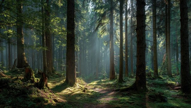 Sunlight filtering through a dense forest (3)