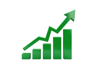 Green Bar Chart with Arrow PNG isolated on Transparent Background Business Growth and Success Concept Financial Graph
