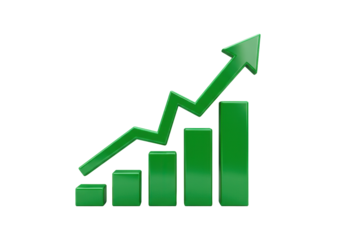Green Bar Chart with Arrow PNG isolated on Transparent Background Business Growth and Success Concept Financial Graph
