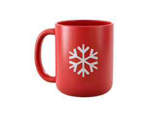 Festive red mug with snowflake design for holiday beverages on transparent background