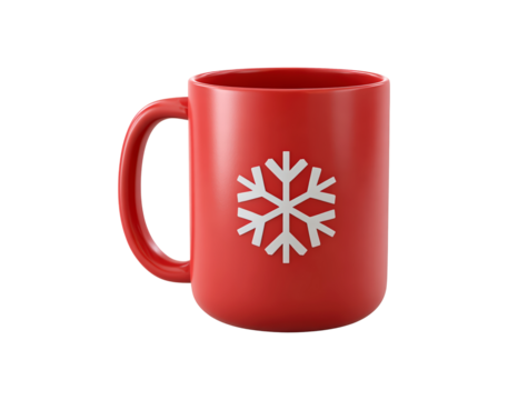 Festive red mug with snowflake design for holiday beverages on transparent background