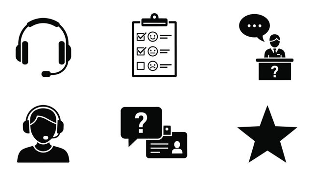 Customer support icons set featuring headsets surveys and feedback for service excellence silhouette