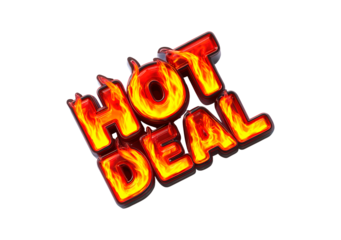 Fiery hot deal concept for promotional design on transparent background