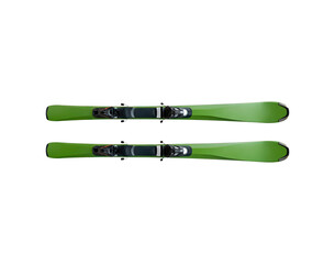 Vibrant green skis on black background for winter sports equipment on transparent background