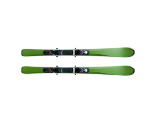 Vibrant green skis on black background for winter sports equipment on transparent background