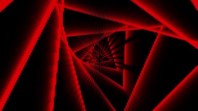 Futuristic red neon triangle tunnel background with geometric depth, abstract digital light pattern