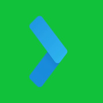 Blue arrow pointing right on a green background.