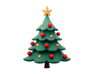 Fototapeta premium Festive christmas tree with ornaments and star for holiday decoration on transparent background