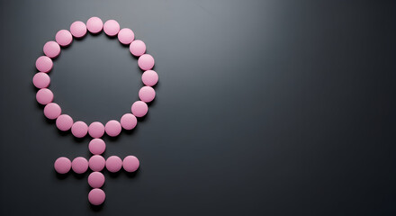 Symbolizing Women's Health and Wellness A Conceptual Image Showcasing Pink Pills Arranged in a Female Sign Representing Healthcare and Empowering Feminine Identity