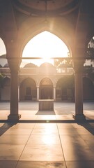Mosque Courtyard with Morning Sunlight and Arches