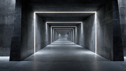 Obraz premium Dark concrete tunnel lit by white light