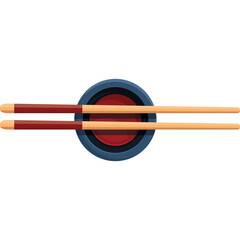 Stylized Illustration of Chopsticks Resting on a Red and Blue Bowl Isolated on a Transparent Background