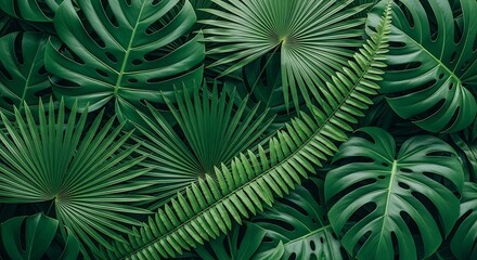 Creative layout made of tropical leaves. Flat lay. Nature concept.