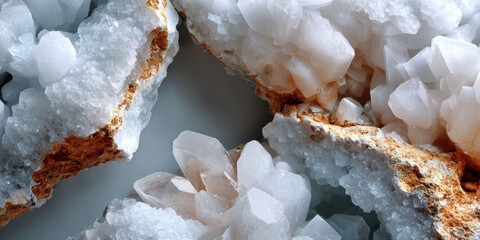 Obraz premium A close-up of a white mineral with orange streaks, possibly quartz or calcite, is shown in this image from .
