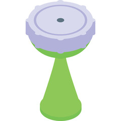 Stylized illustration of a light green and lavender abstract trophy with a circular top and a cone shaped base against a transparent background symbolizing achievement award or competition win