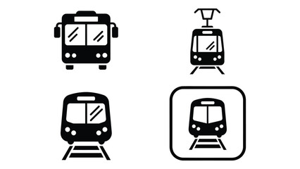 Collection of public transportation icons bus tram subway metro trains for transportation themes silhouette © Rian